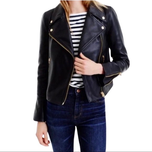 J.Crew Navy Leather Motorcycle Jacket - Picture 3 of 12